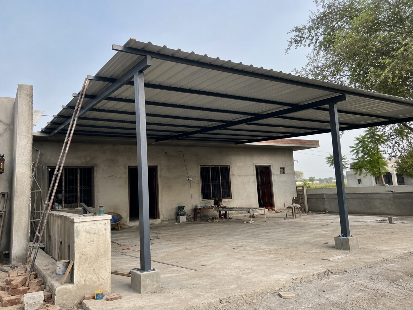 Realistic steel roof shed installation at a local property
